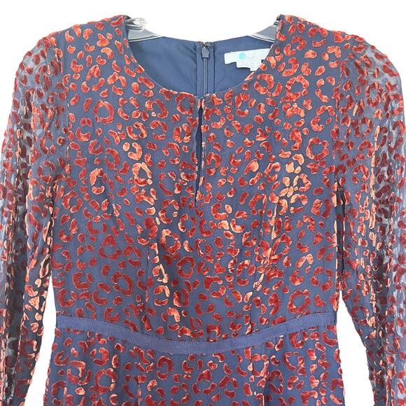 Boden black georgette brown velvet animal print silk blend midi dress 2P - Picture 2 of 11